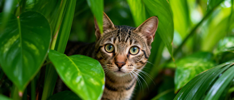 绿叶中的猫咪图片