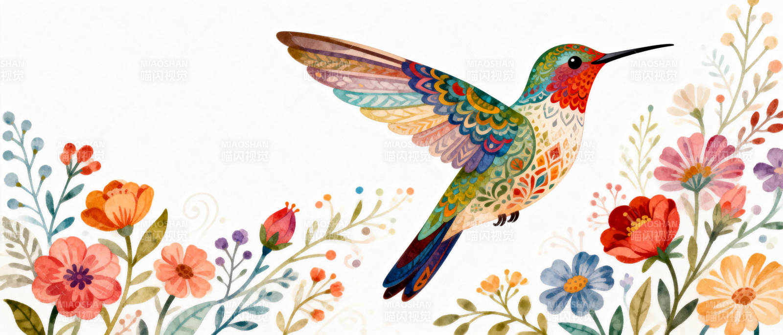 蜂鸟花丛飞舞图片