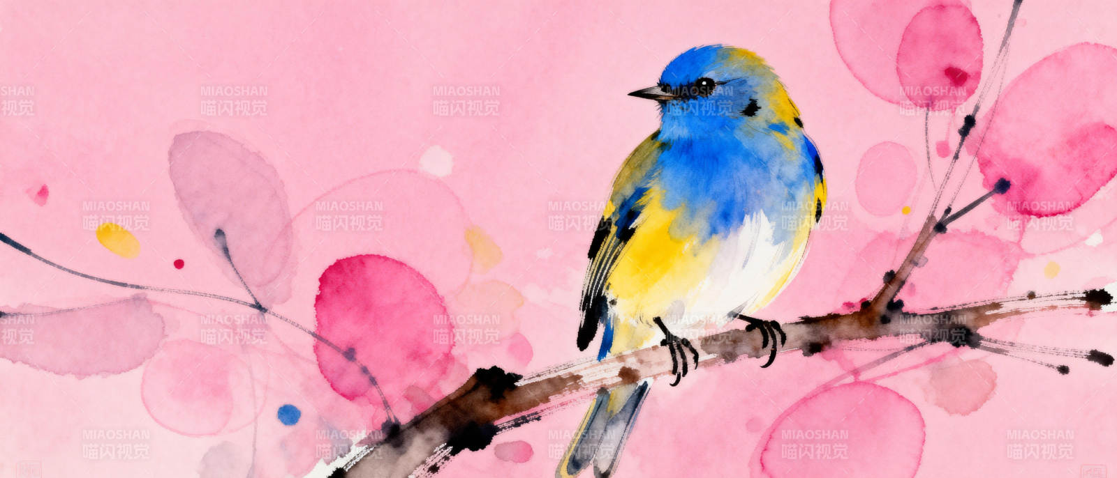 蓝鸟栖枝 花影纷飞图片