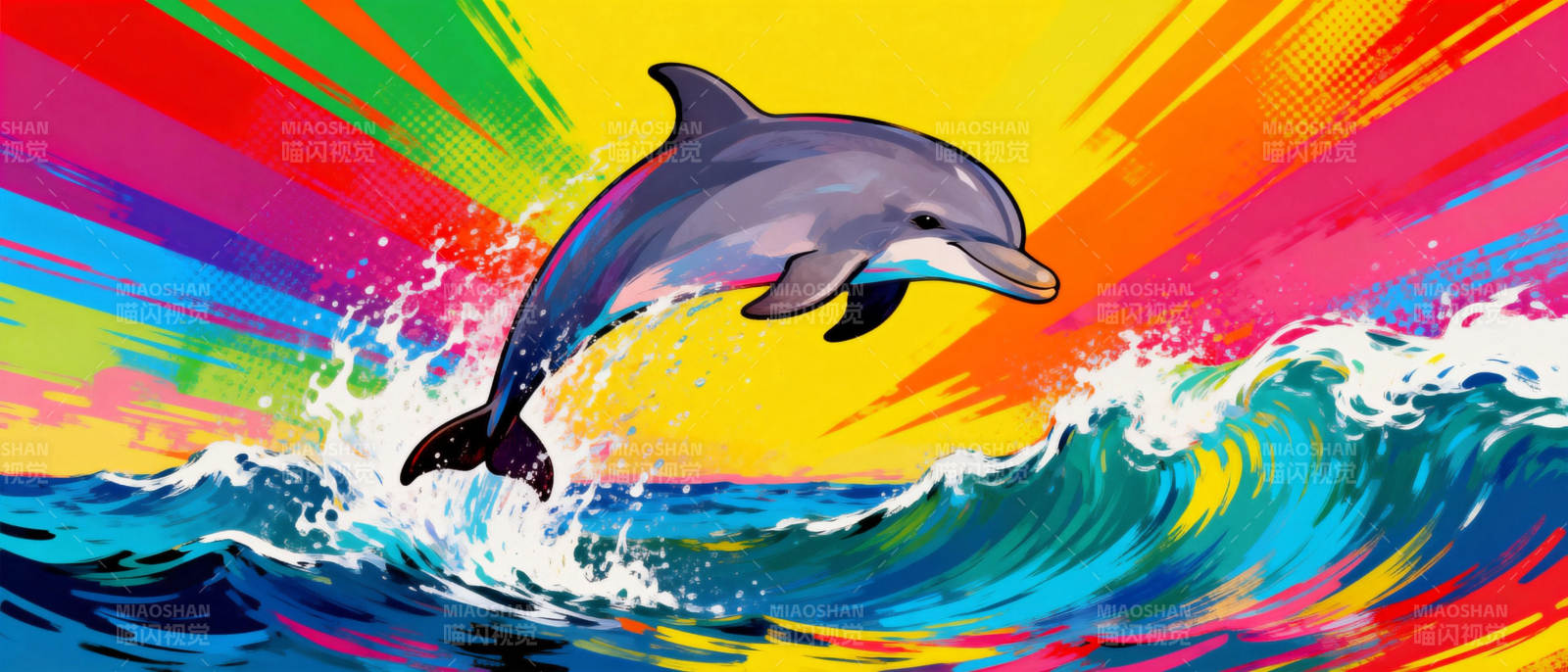 跃动海豚彩浪图片