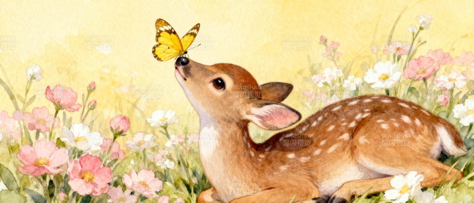 小鹿与蝴蝶图片