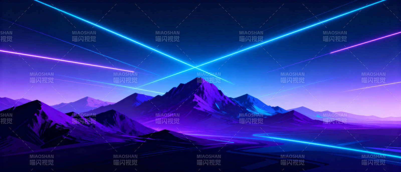 霓虹山峦夜景图片