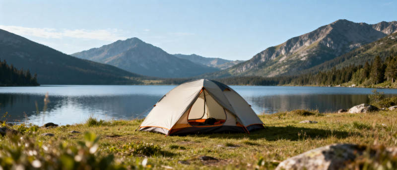 湖畔露营美景图片