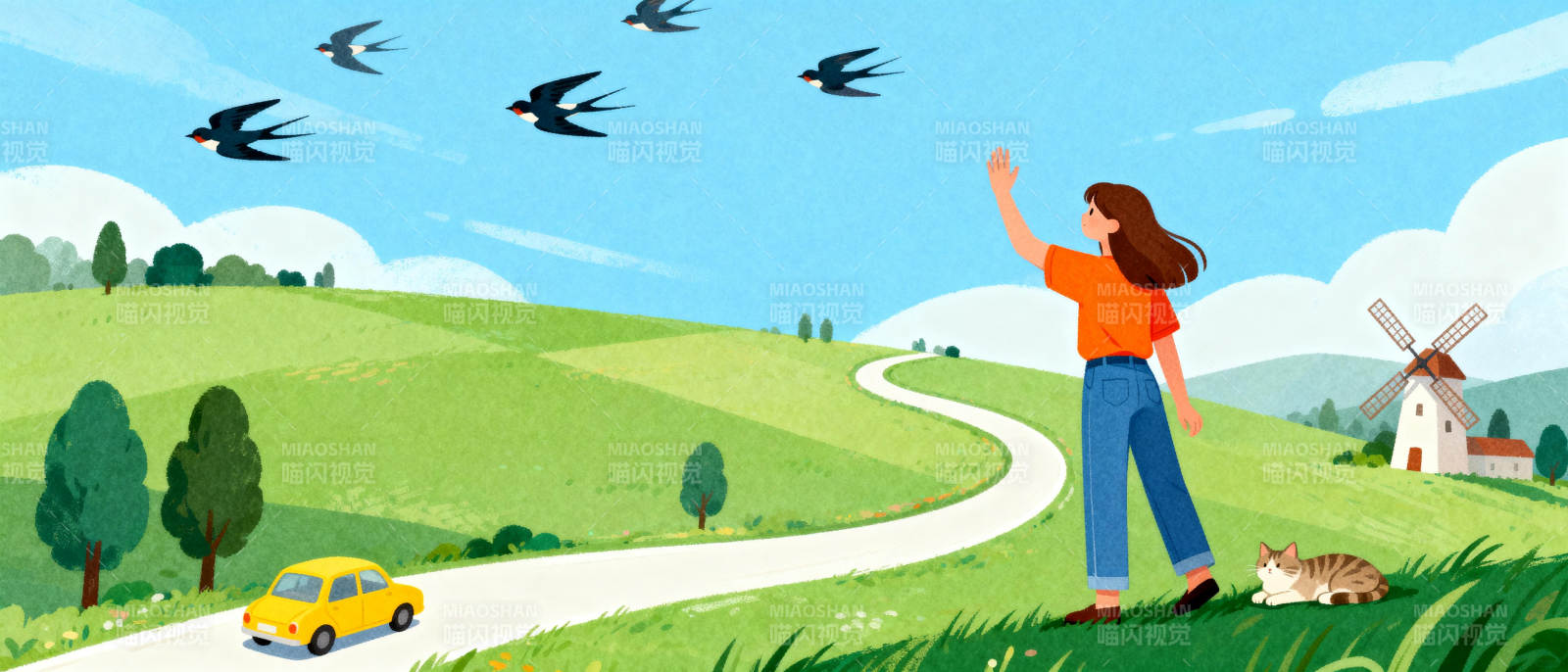 春风拂面 畅游田园图片