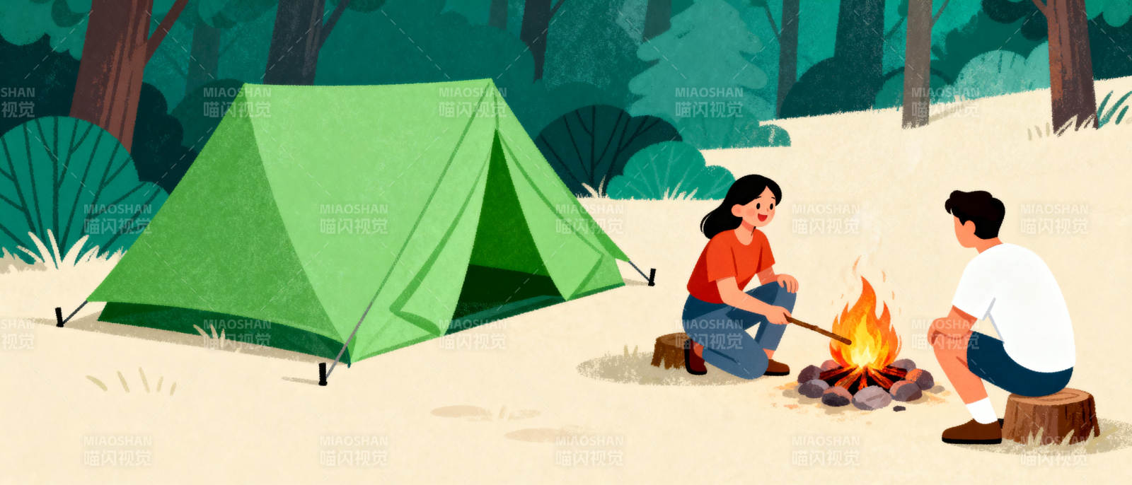 森林露营 篝火相伴图片