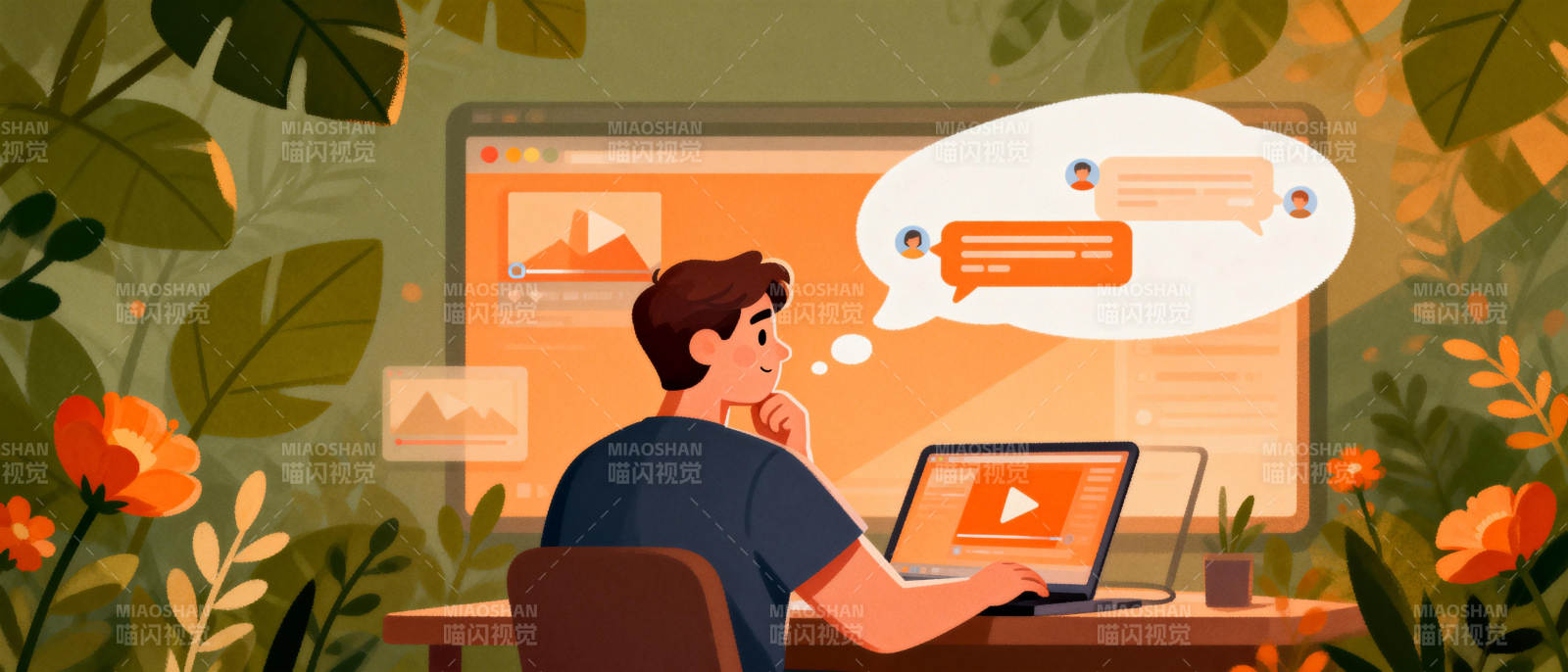 居家办公思考中图片