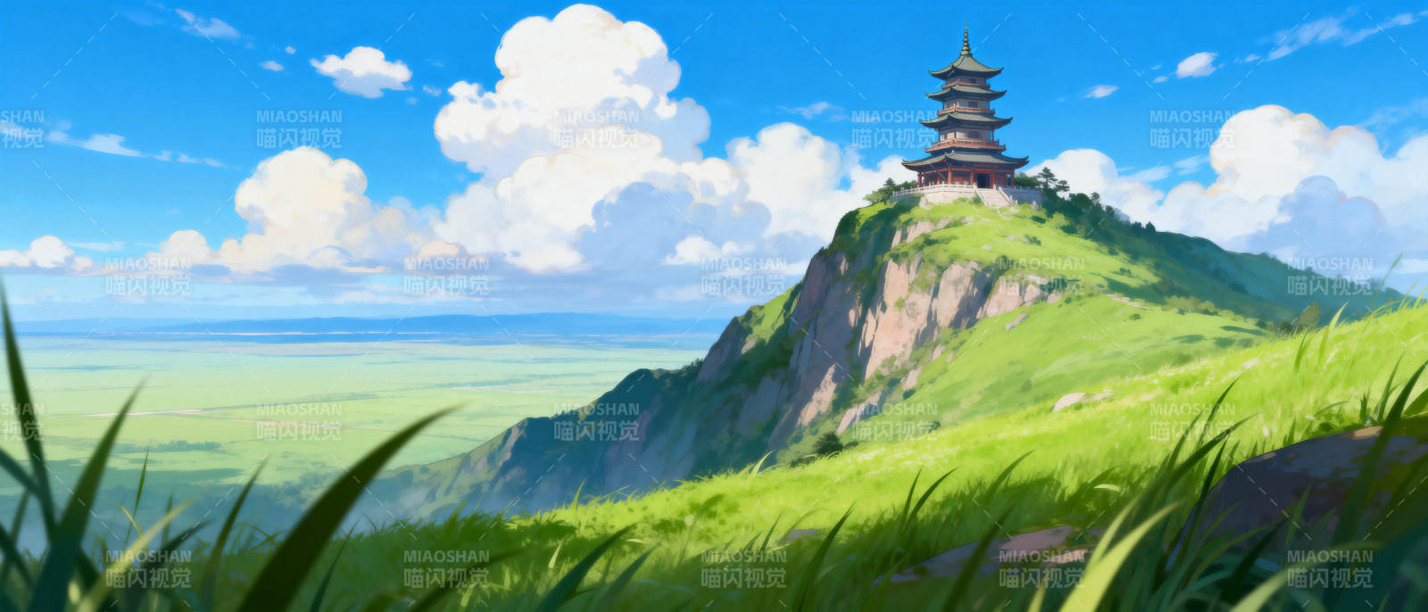 山巅古塔云海间图片