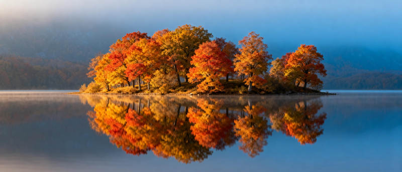 秋色倒影湖中图片
