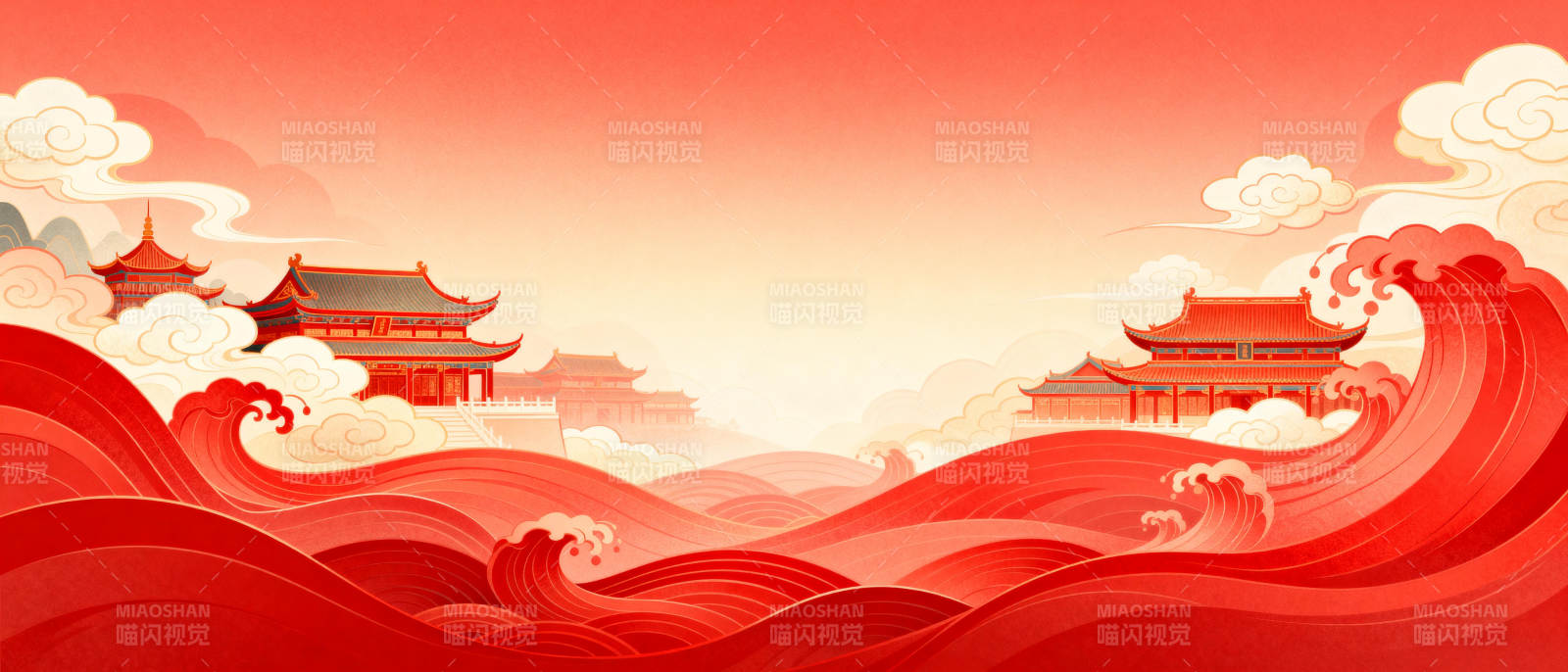 红浪涌动古楼影图片