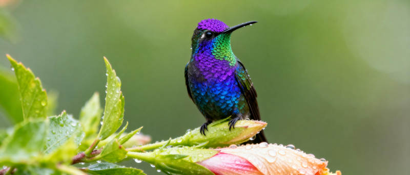紫翠蜂鸟栖花枝图片