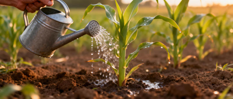 浇灌玉米苗图片