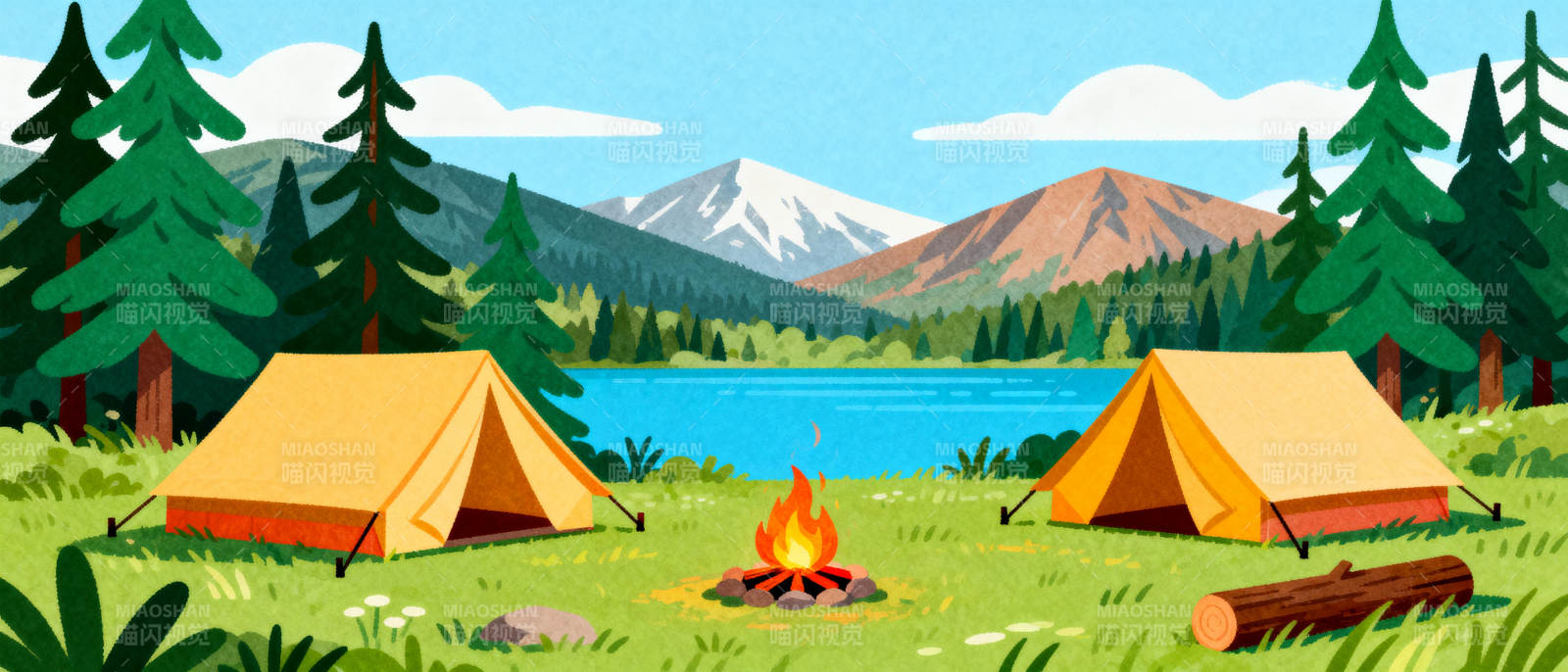 湖畔露营美景图片