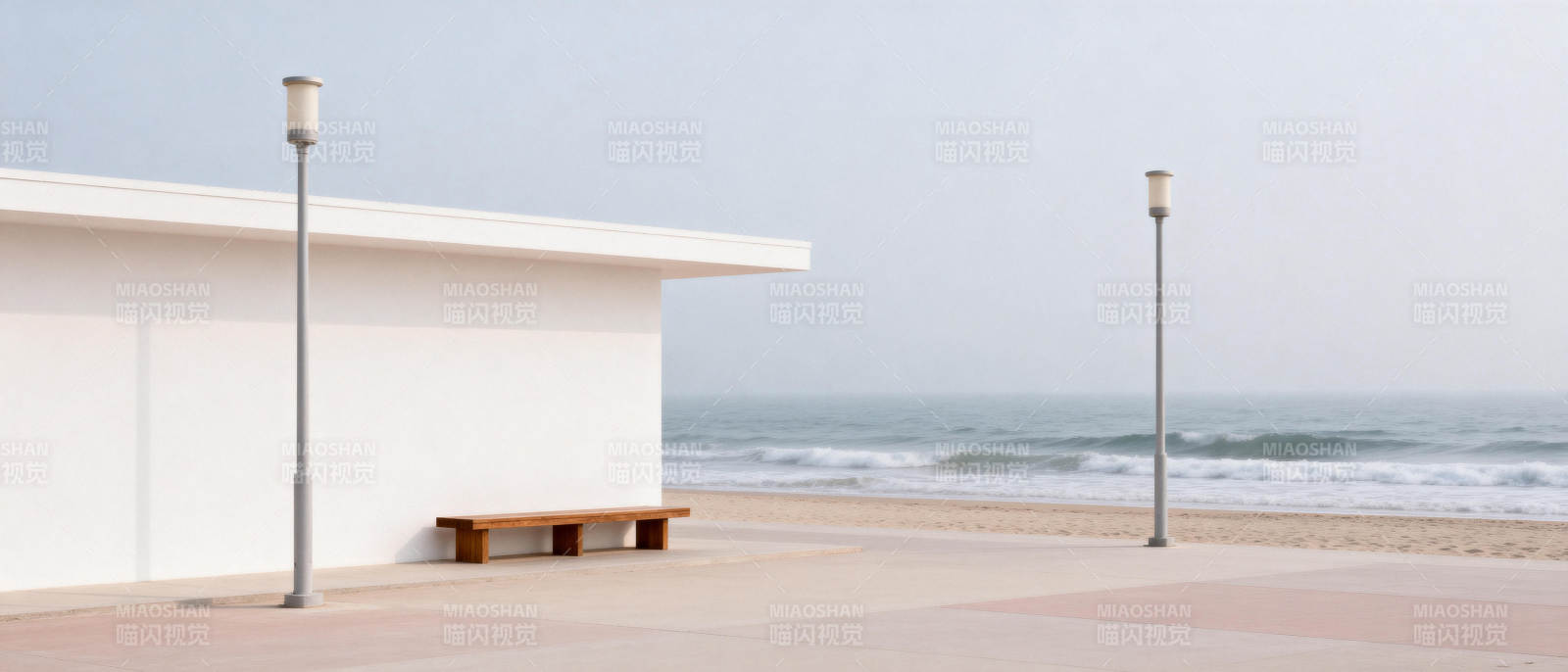 海边长椅静谧景图片