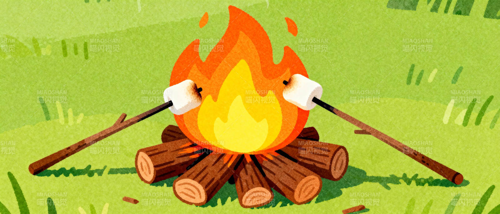 篝火烤棉花糖图片
