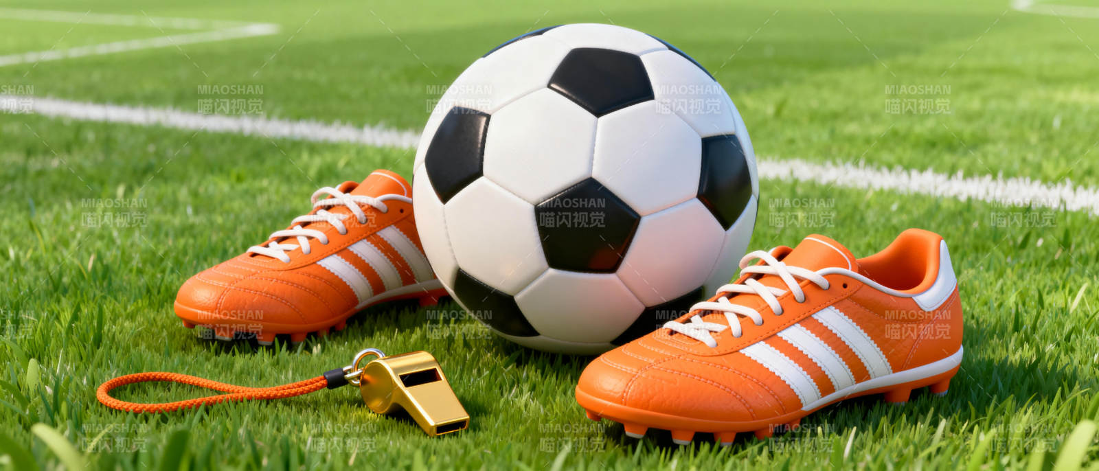足球装备静置绿茵图片
