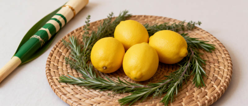 柠檬与迷迭香静物图片