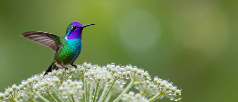 紫冠蜂鸟栖花丛图片
