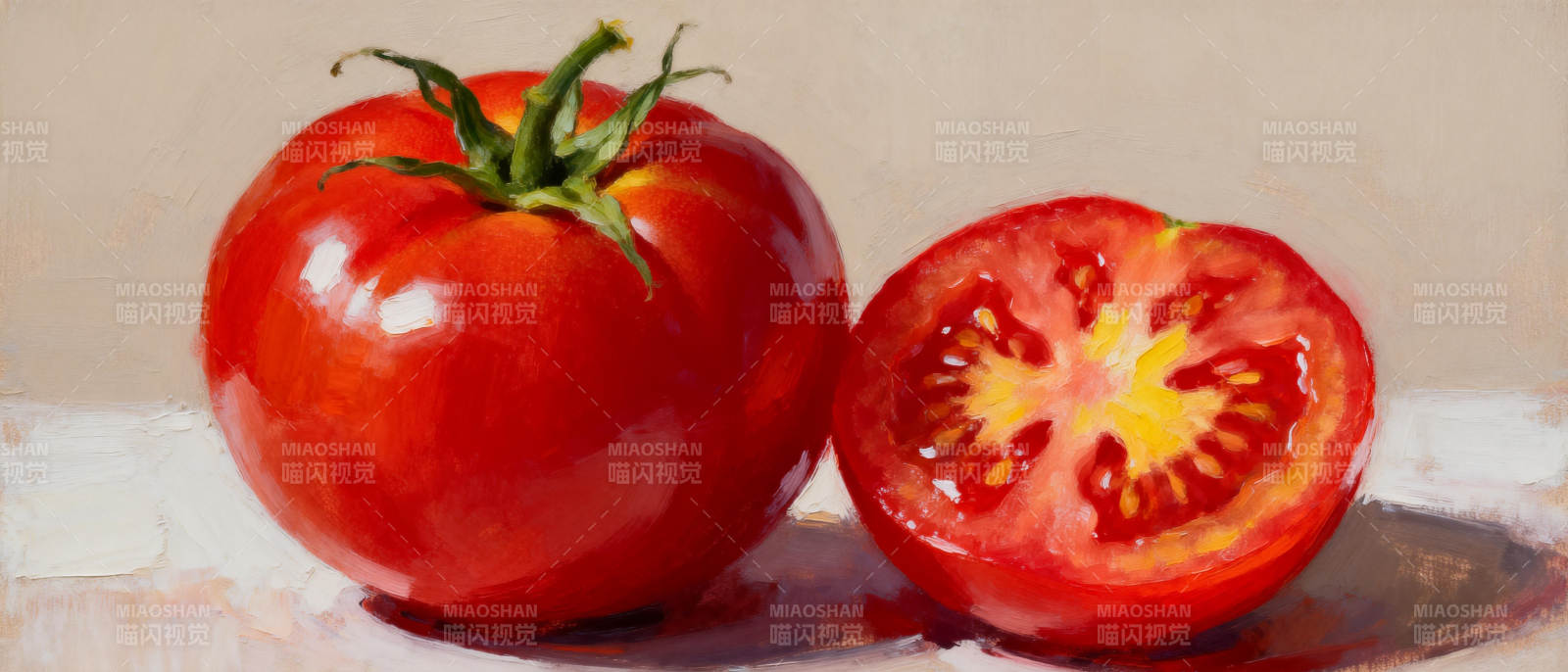 鲜红番茄静物画图片