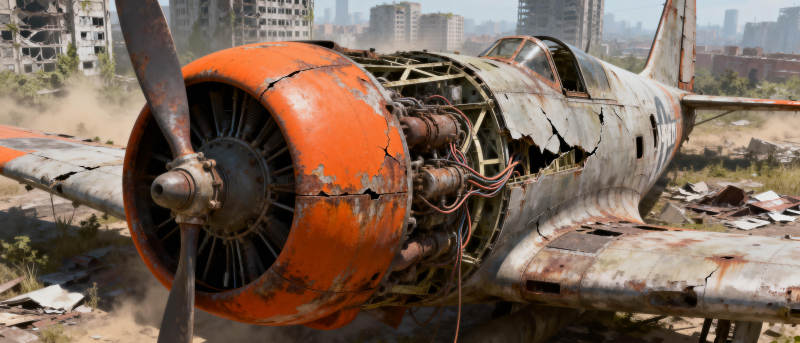 废弃战机残骸图片