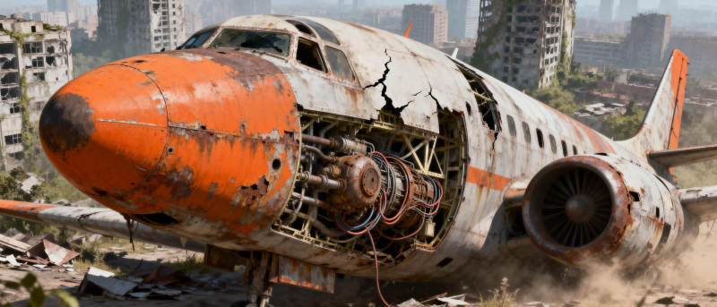废弃飞机残骸图片