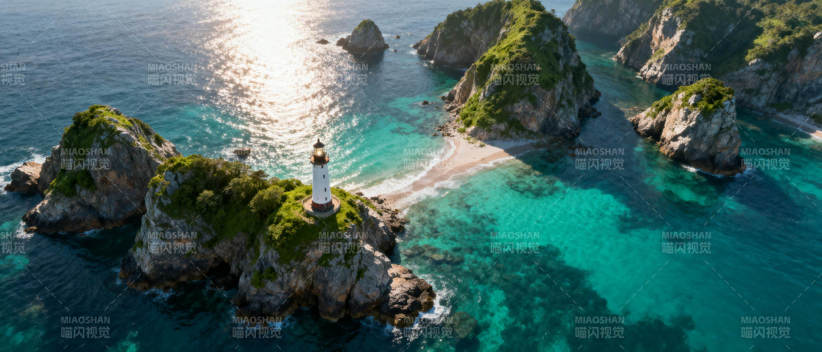 灯塔碧海风光图片