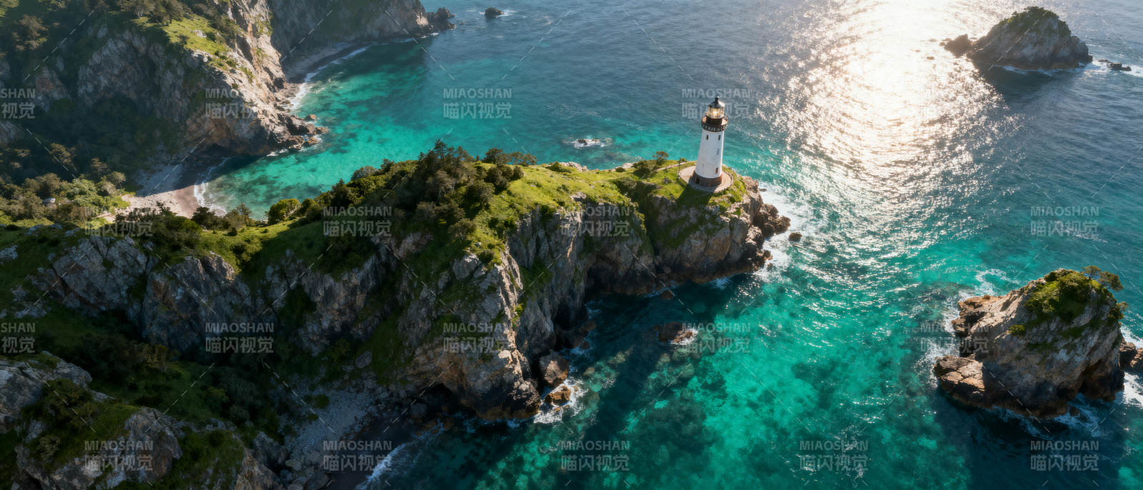 灯塔碧海风光图片