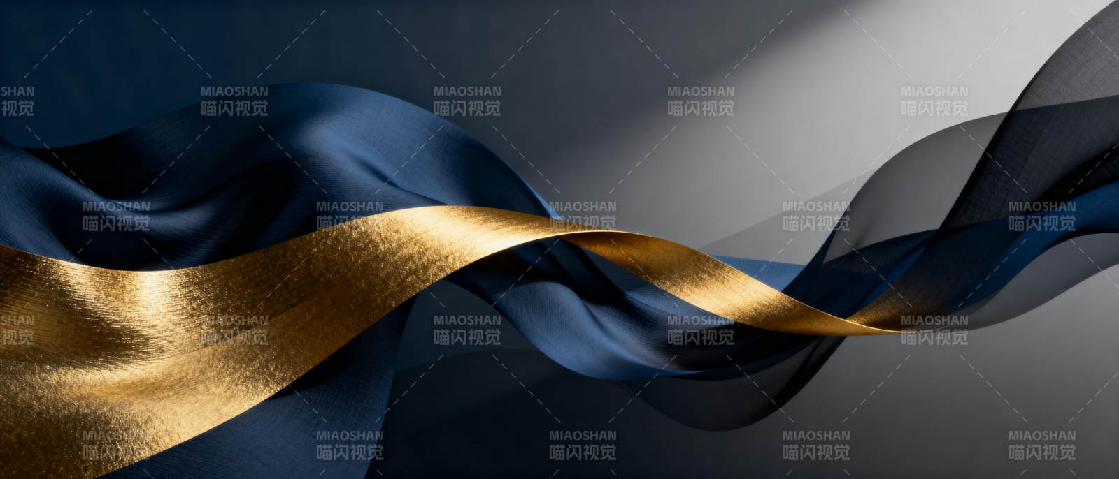 蓝金丝带飘逸图片