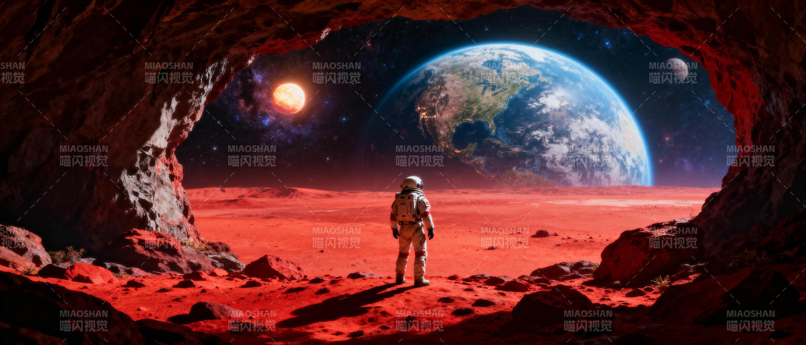火星洞穴望地球图片