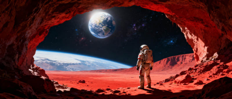 火星洞穴望地球图片