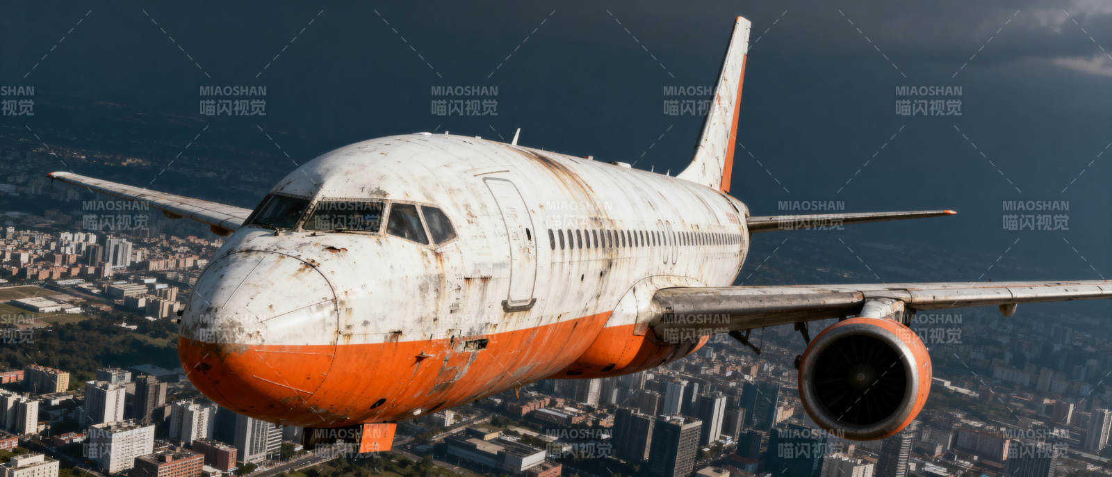 飞机飞越城市上空图片