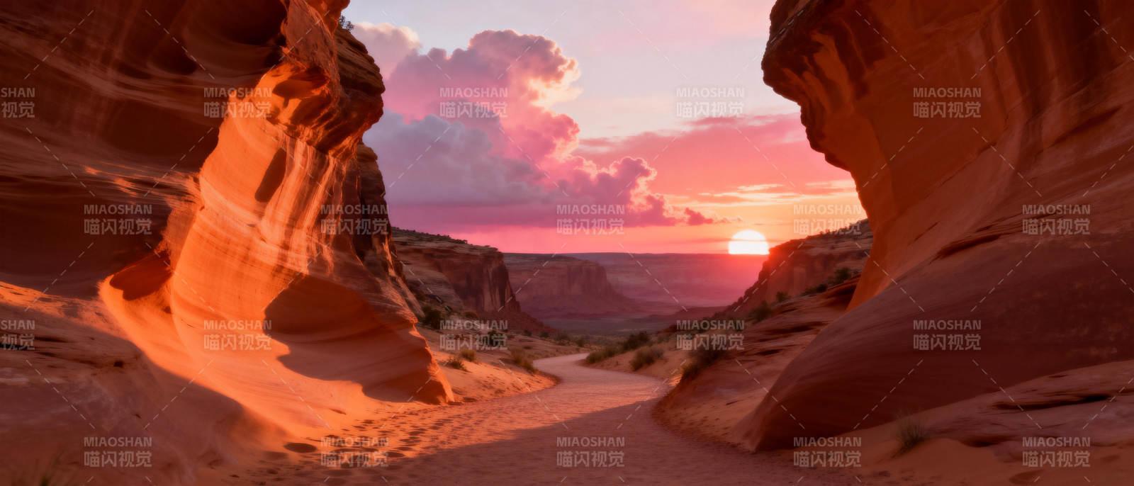 峡谷日落美景图片