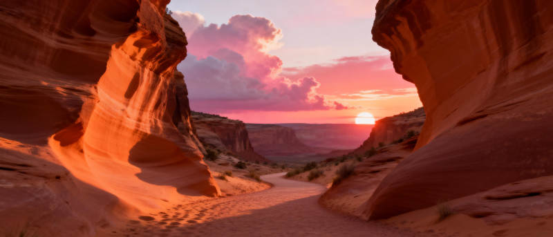 峡谷日落美景图片