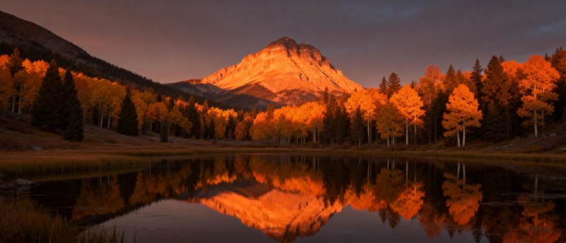 秋山倒影湖中图片