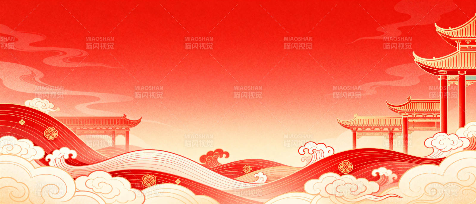 红云映古阁图片