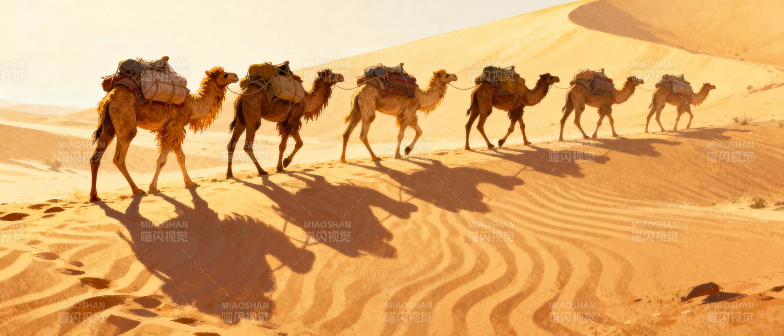 沙漠驼队行进图片