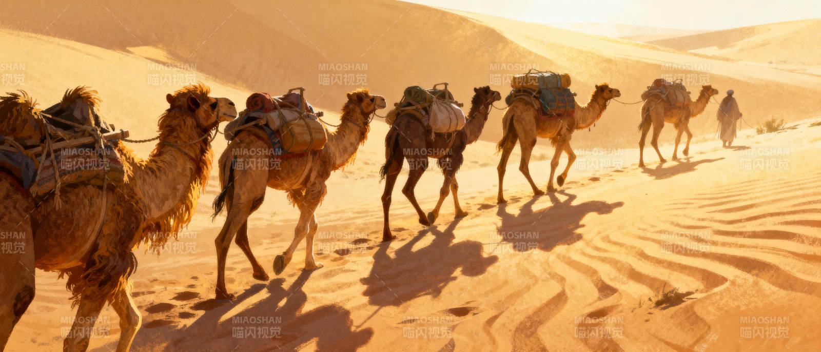 沙漠驼队行进图片