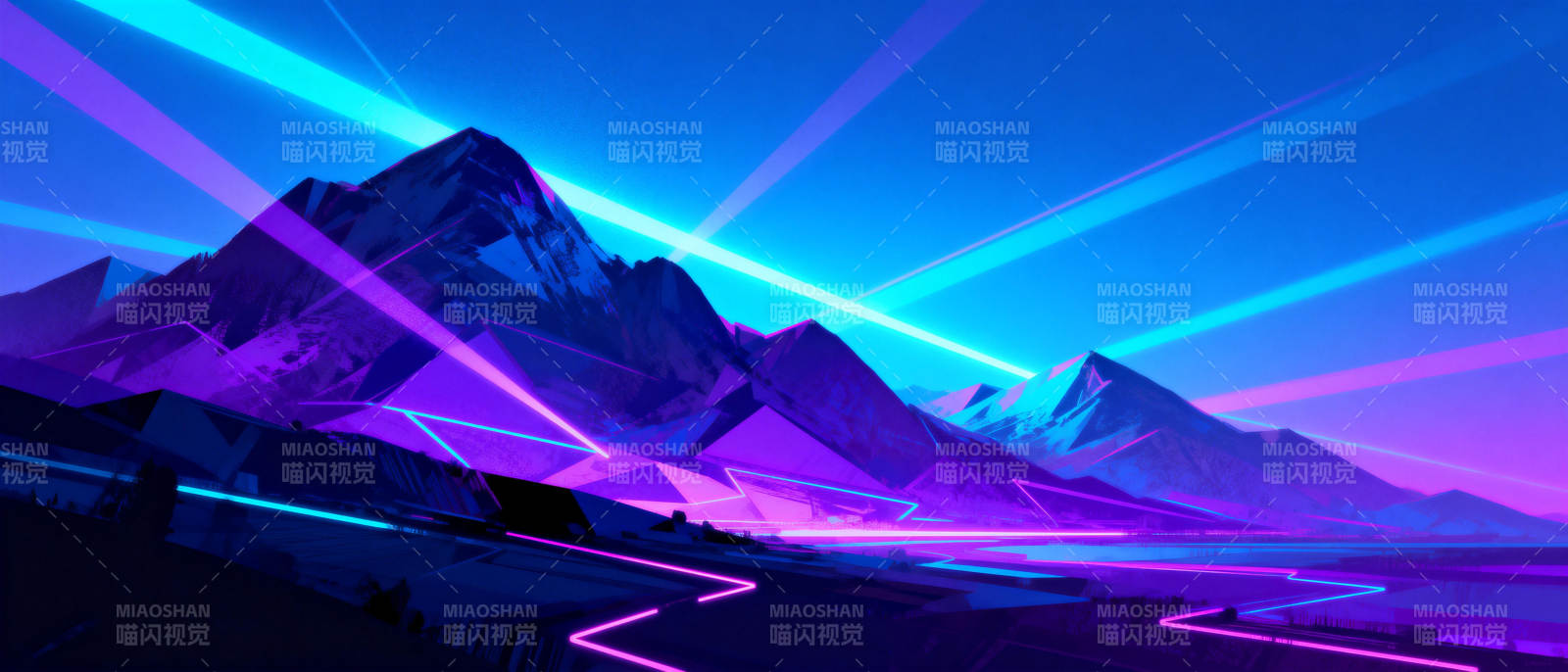 霓虹雪山夜景图片