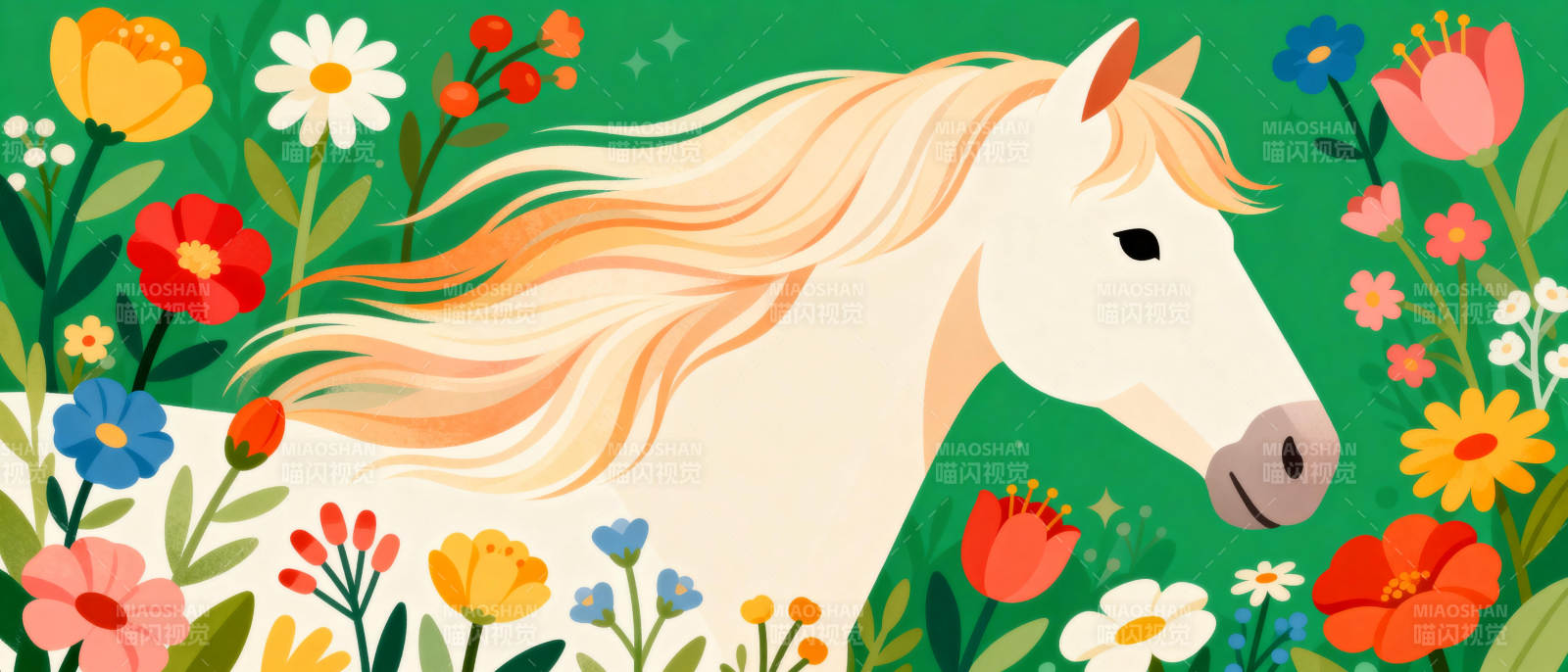 花丛中的白马图片