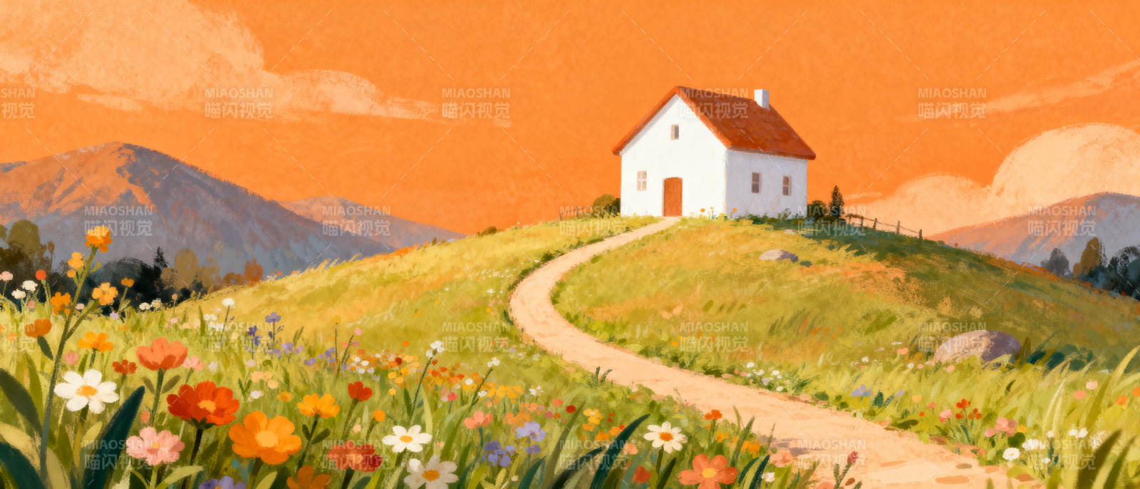 山间小屋花径图片