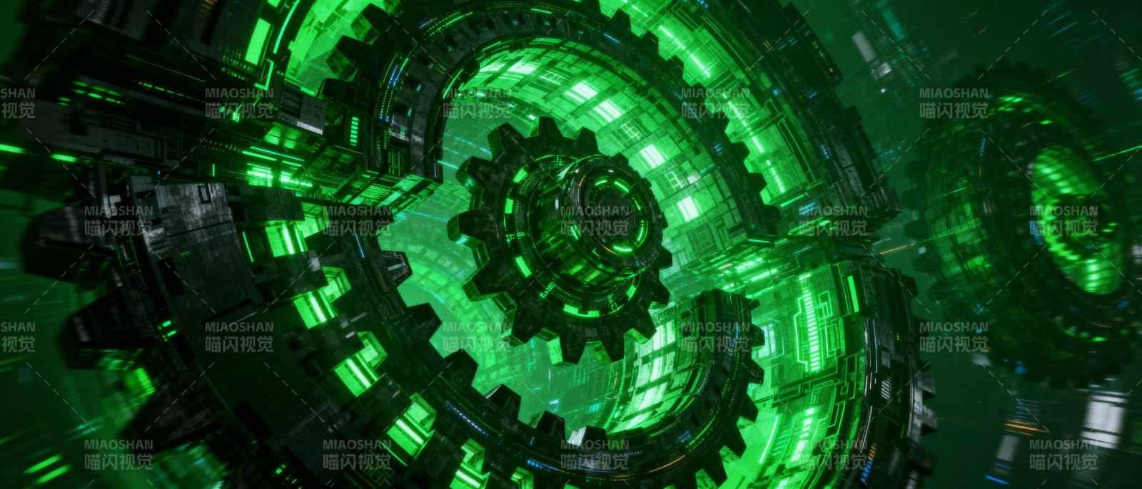 绿色机械齿轮隧道图片