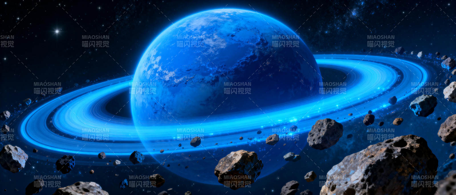 蓝色星球与光环图片