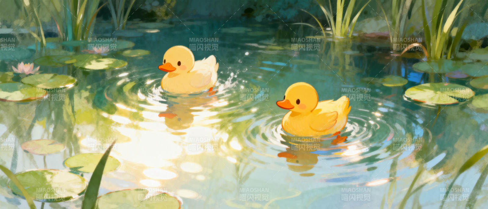 小鸭戏水图片
