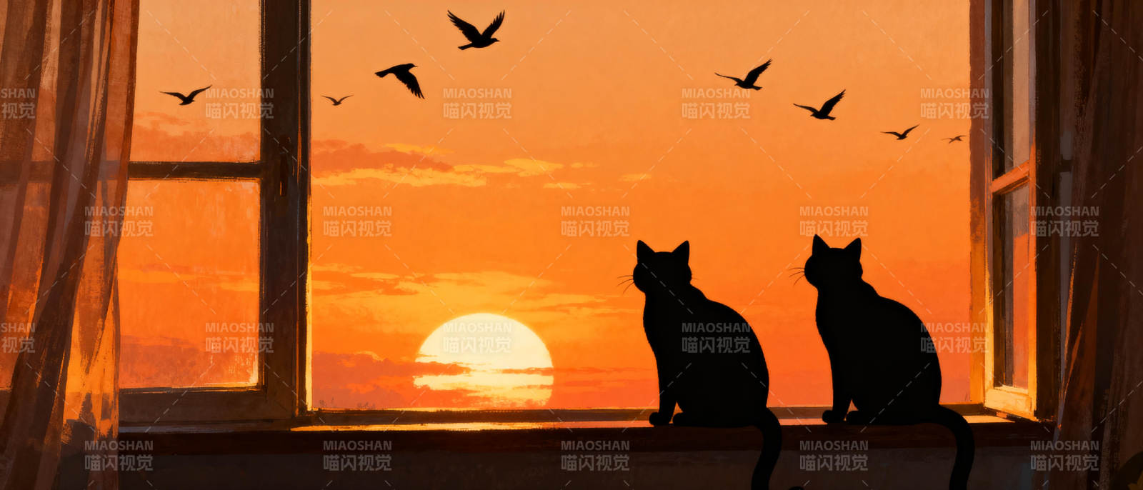 双猫望夕照图片