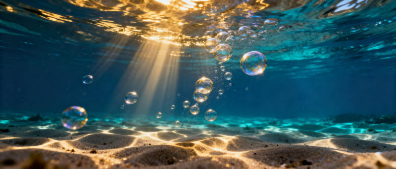 海底光斑与气泡图片