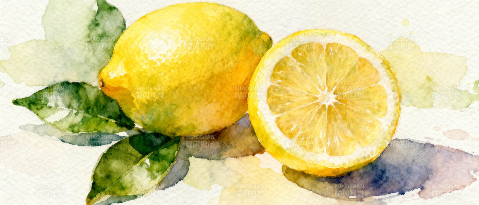 柠檬水彩画图片