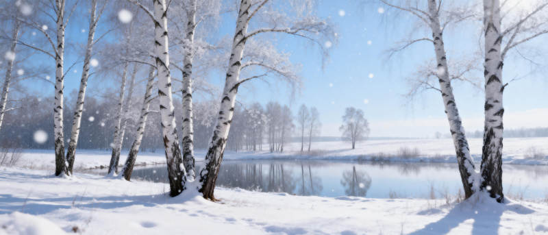 雪中白桦林图片