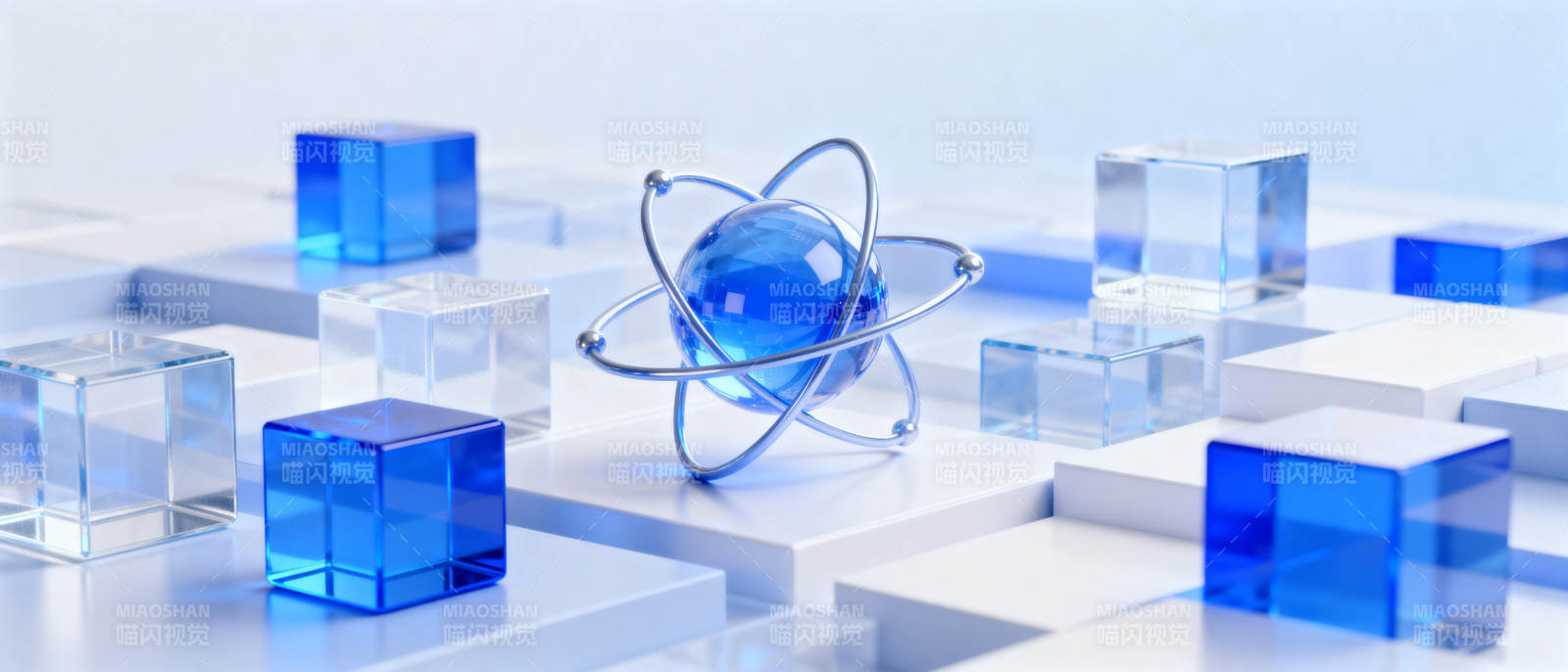 科技立方体与原子模型图片
