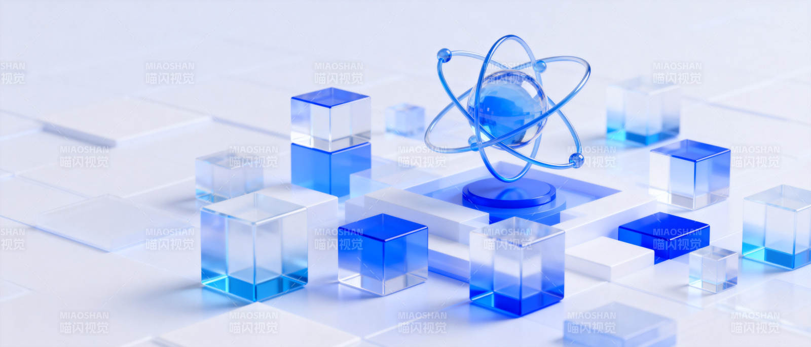科技立方体与原子模型图片