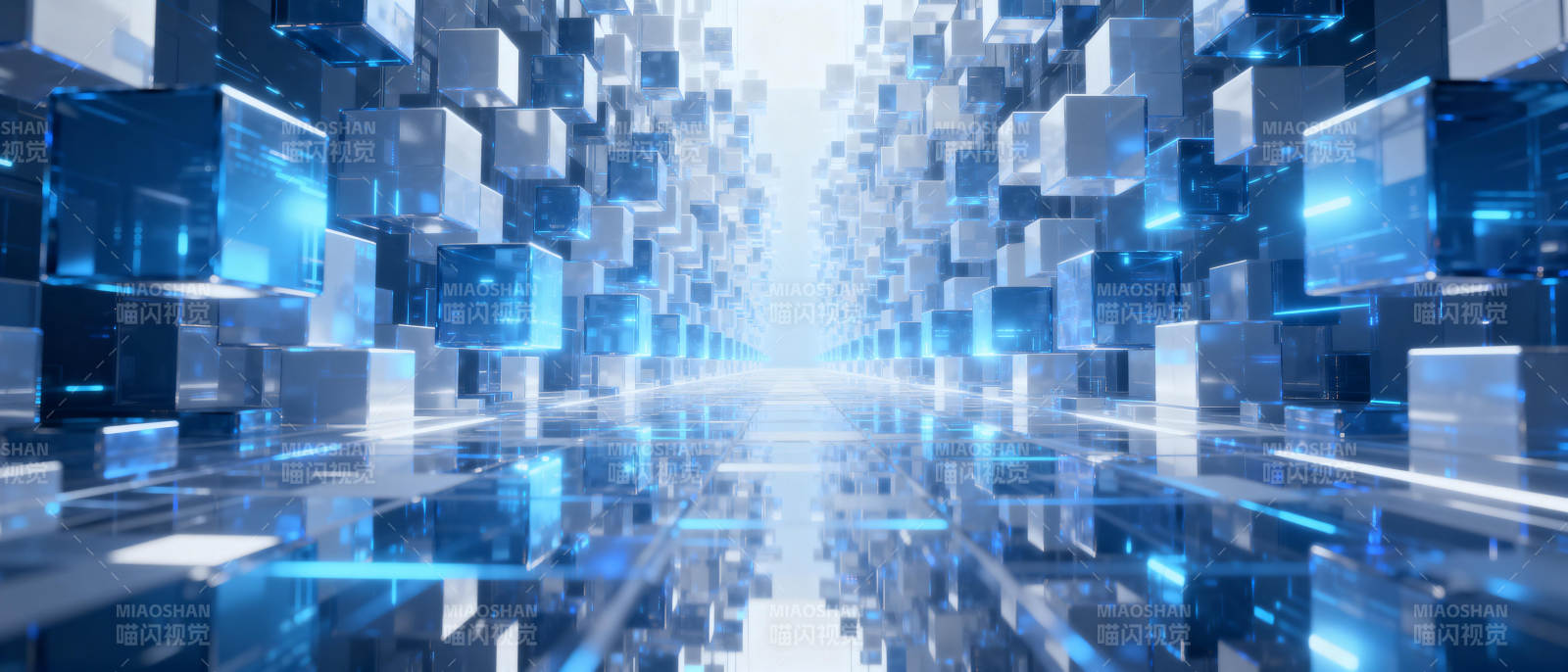 蓝色立方体隧道图片