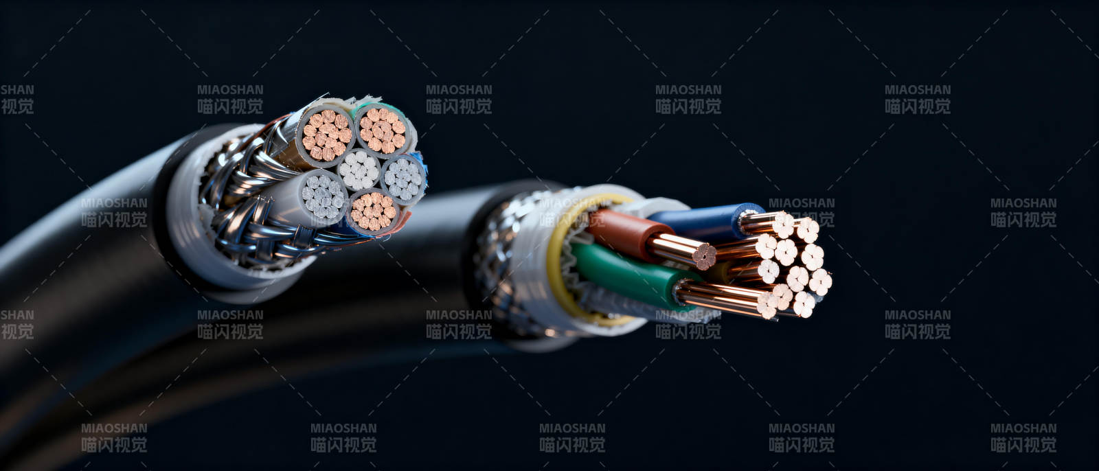 电缆内部结构特写图片